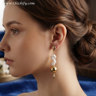 Aurora Baroque Pearl Drop Earrings – Gold-Plated Statement Earrings for Women