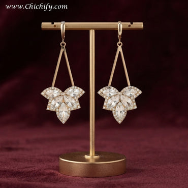 Celestial Crystal Bloom Drop Earrings – Gold-Plated Statement Earrings for Women
