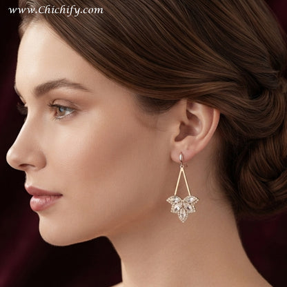 Celestial Crystal Bloom Drop Earrings – Gold-Plated Statement Earrings for Women