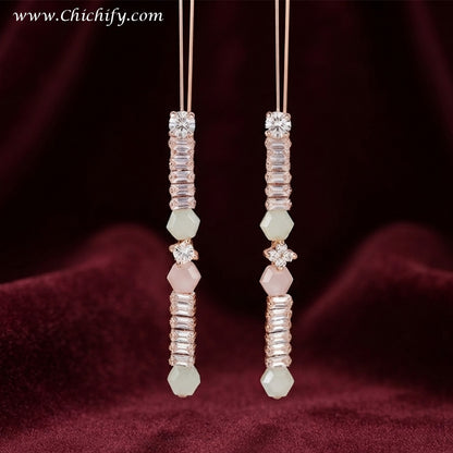 Blush Crystal Bar Drop Earrings – Rose Gold CZ Statement Earrings for Women
