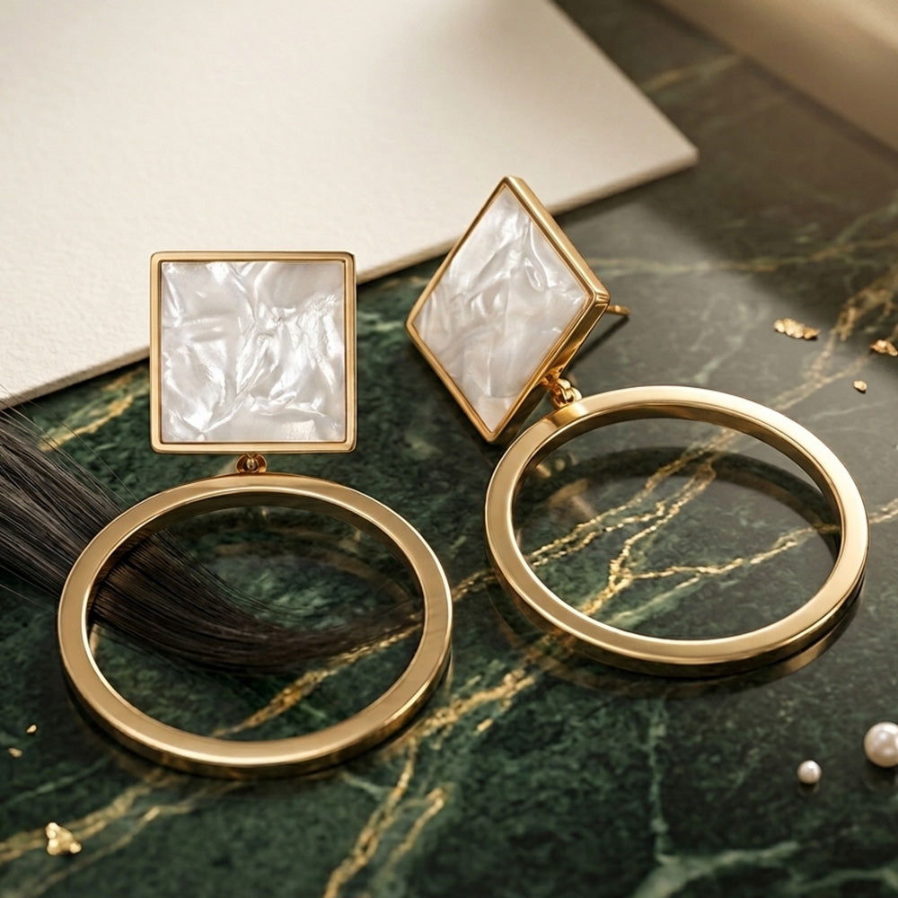 Fashion-Forward Square and Circle Drop Earrings for Women