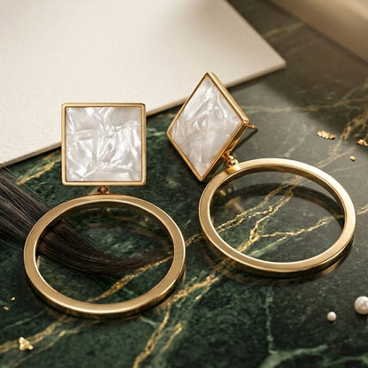 Fashion-Forward Square and Circle Drop Earrings for Women