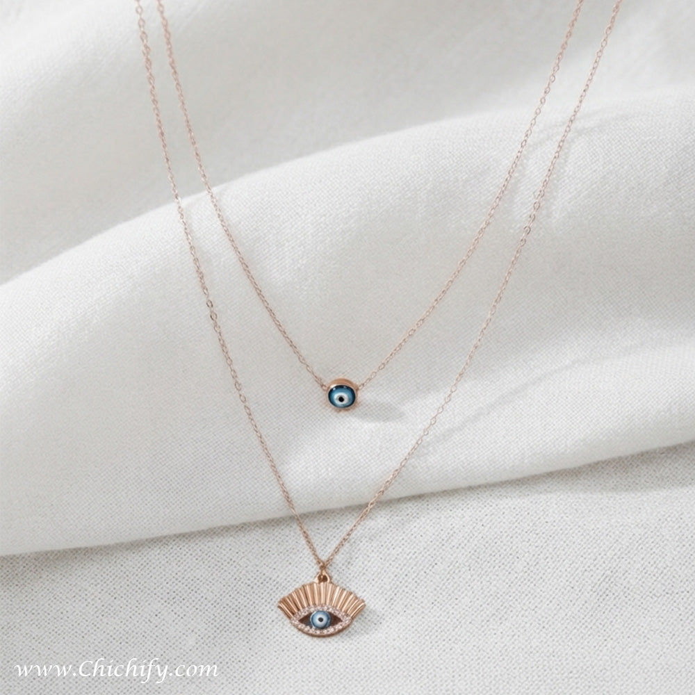 Aurora Radiance Evil Eye Layered Chain Necklace