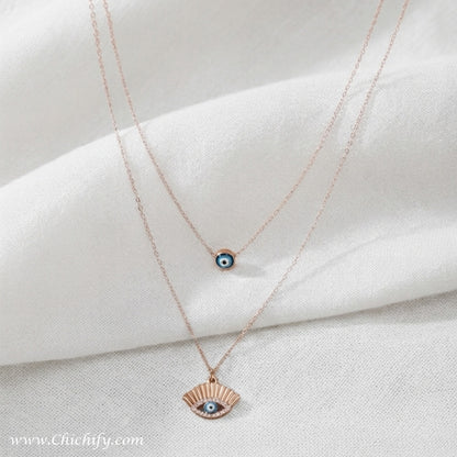 Aurora Radiance Evil Eye Layered Chain Necklace