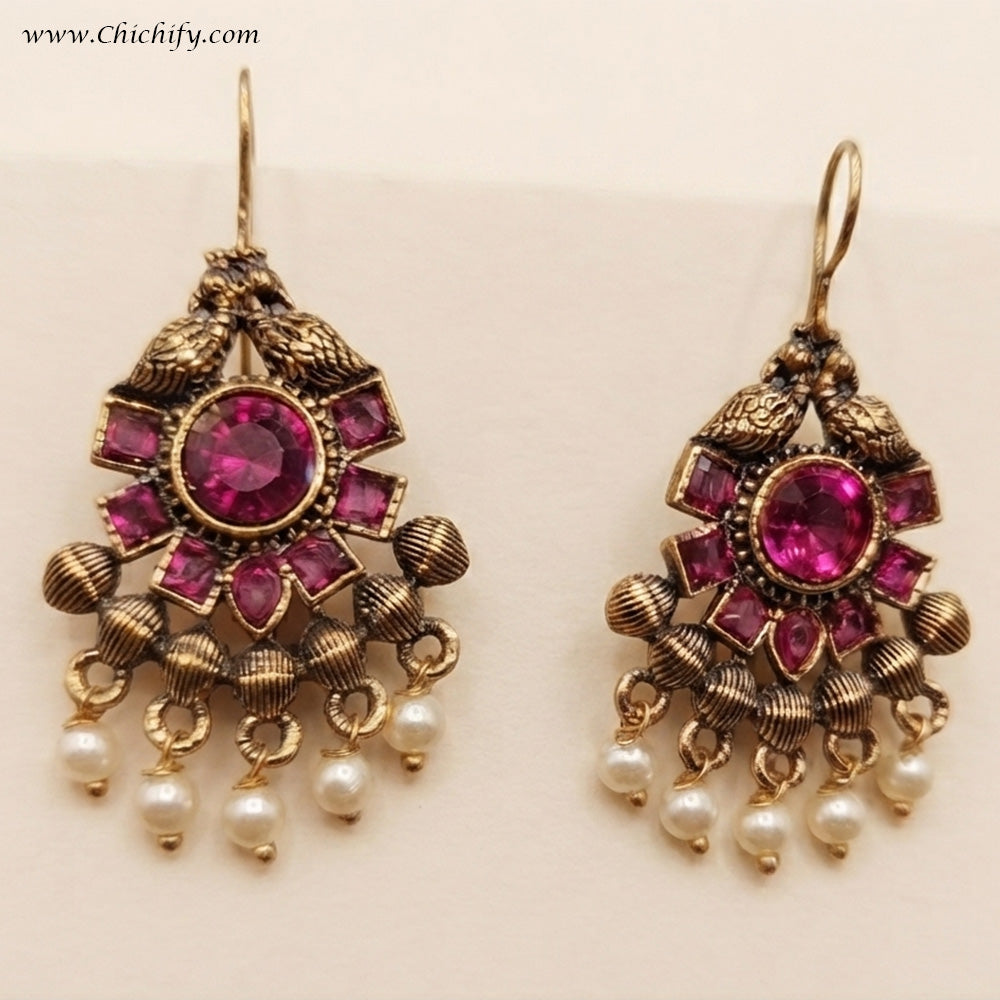 Ruby Mayura Pearl Chandbali Earrings
