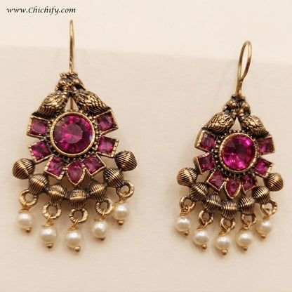 Ruby Mayura Pearl Chandbali Earrings