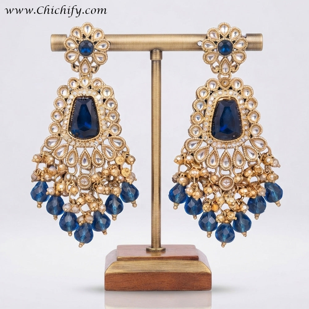 Royal Sapphire Blue Kundan Pearl Dangler Earrings