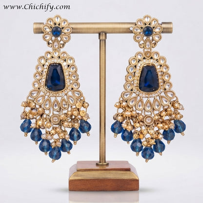 Royal Sapphire Blue Kundan Pearl Dangler Earrings