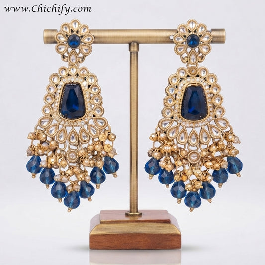 Royal Sapphire Blue Kundan Pearl Dangler Earrings