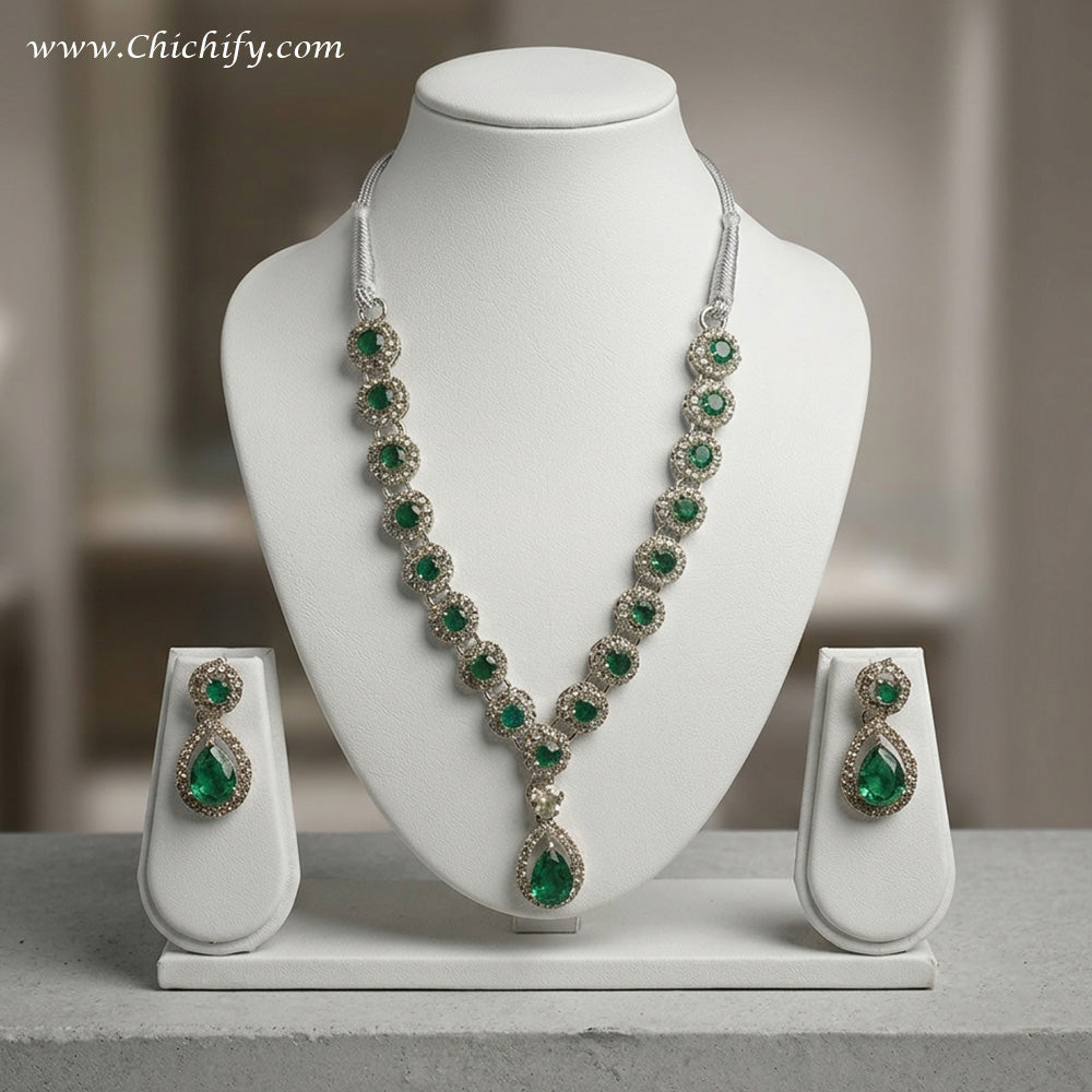 Chichify Green Stone Necklace Set for Women
