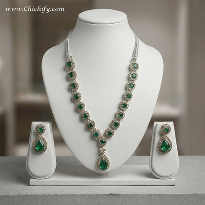 Chichify Green Stone Necklace Set for Women