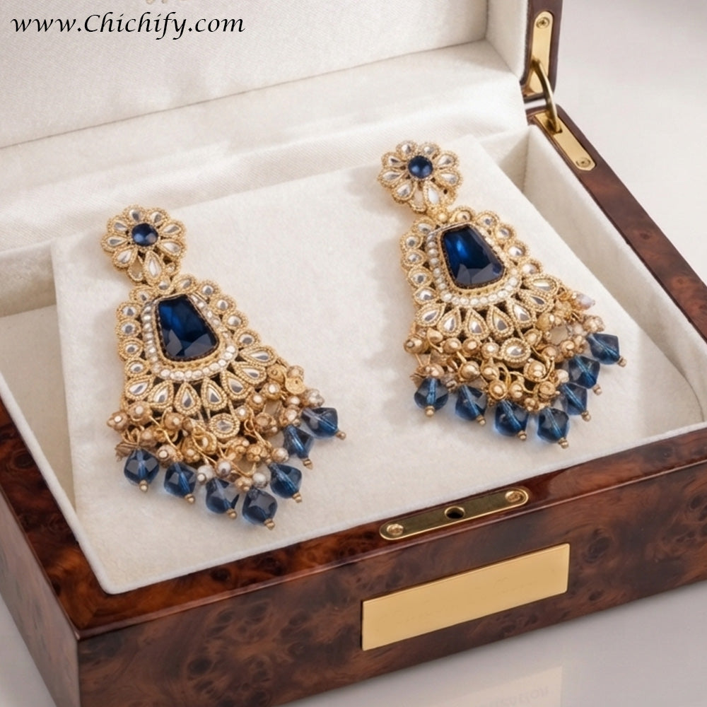 Royal Sapphire Blue Kundan Pearl Dangler Earrings