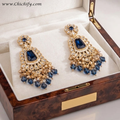 Royal Sapphire Blue Kundan Pearl Dangler Earrings