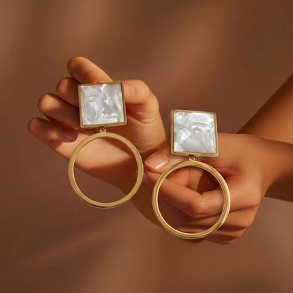 Fashion-Forward Square and Circle Drop Earrings for Women