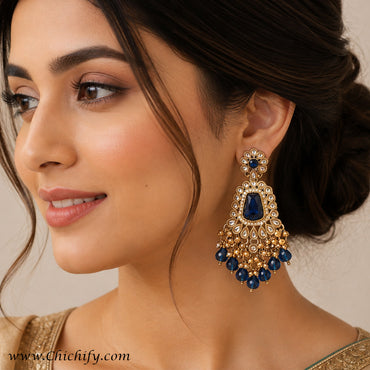Royal Sapphire Blue Kundan Pearl Dangler Earrings