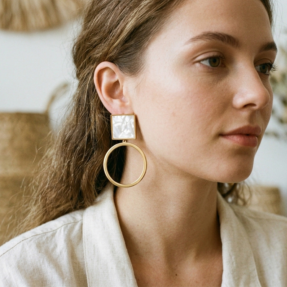 Fashion-Forward Square and Circle Drop Earrings for Women