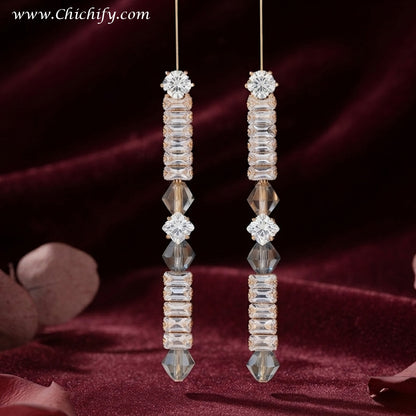 Rose Gold Crystal Bar Drop Earrings – Elegant CZ Statement Earrings for Women