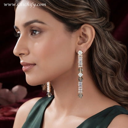 Rose Gold Crystal Bar Drop Earrings – Elegant CZ Statement Earrings for Women