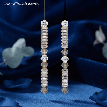 Aurora Crystal Bar Drop Earrings – Gold-Plated CZ Statement Earrings for Women