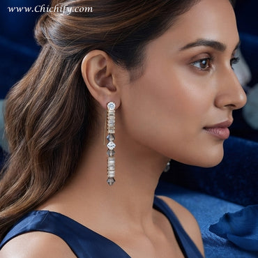 Aurora Crystal Bar Drop Earrings – Gold-Plated CZ Statement Earrings for Women