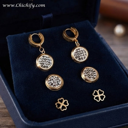Luxe Sparkle 3-in-1 Gold-Tone Earring Set