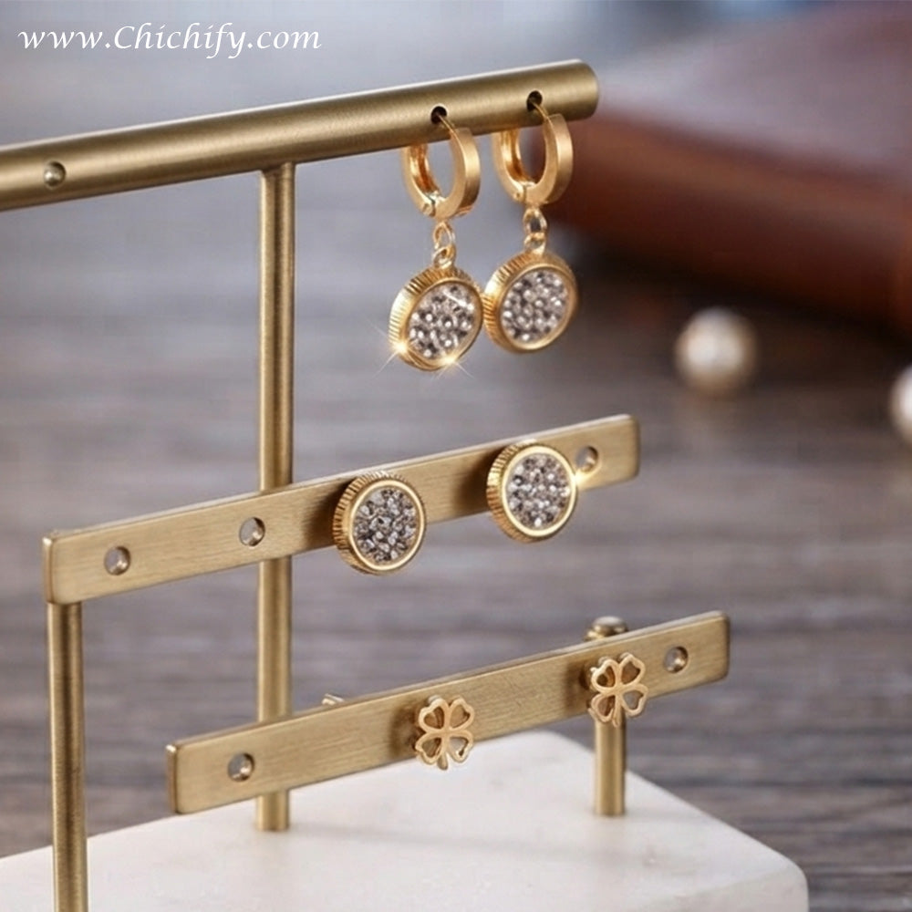 Luxe Sparkle 3-in-1 Gold-Tone Earring Set