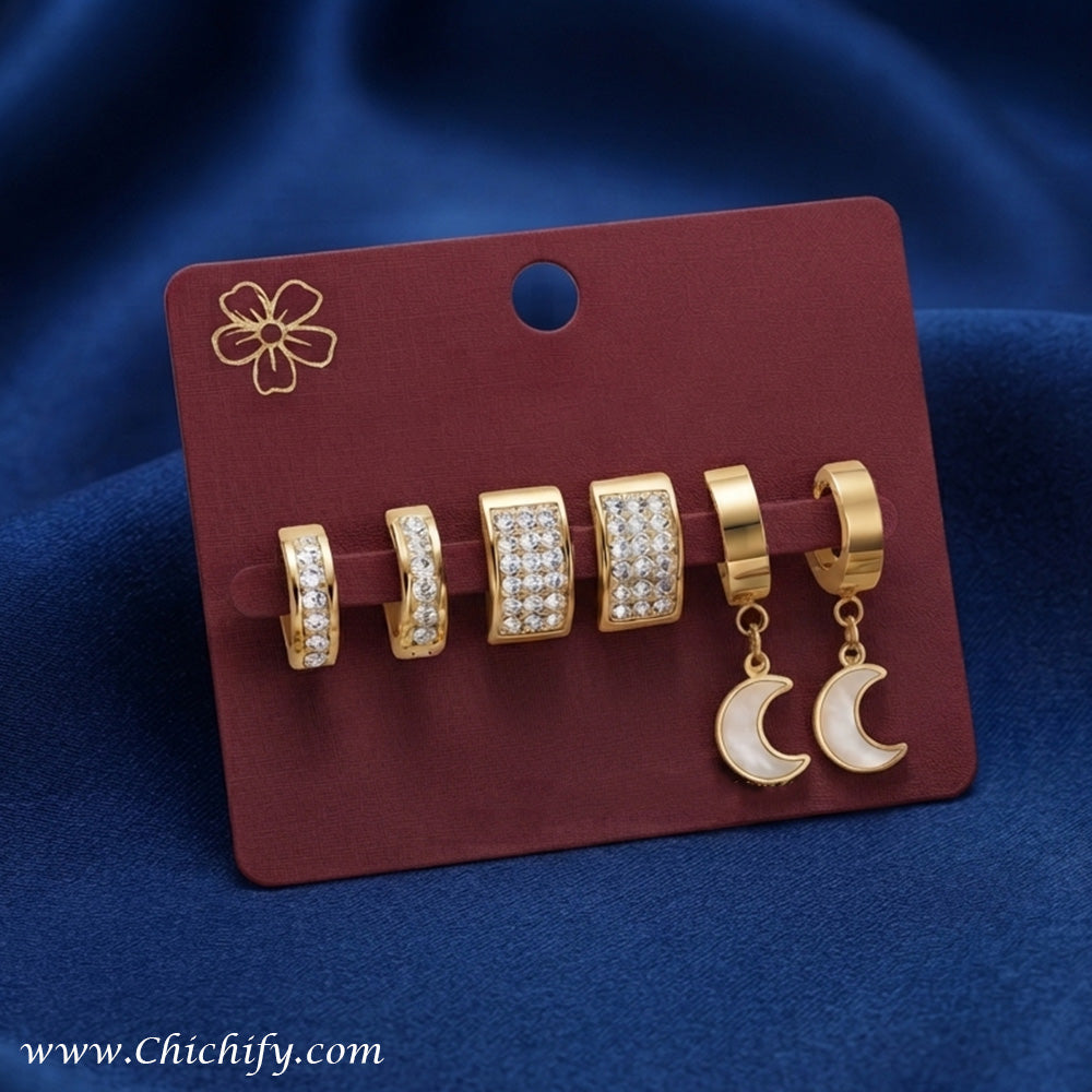 Celestial Glow 3-in-1 Gold-Tone Earring Set