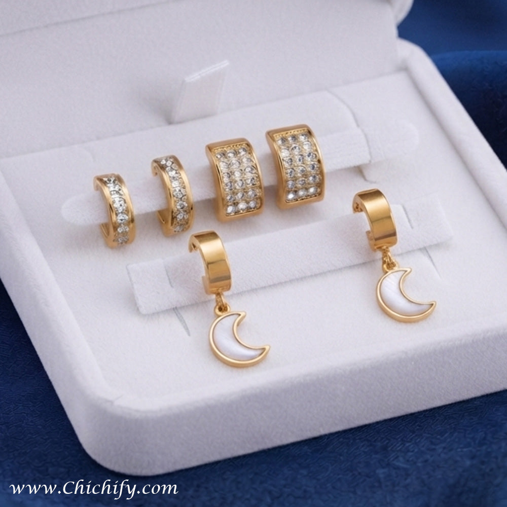 Celestial Glow 3-in-1 Gold-Tone Earring Set
