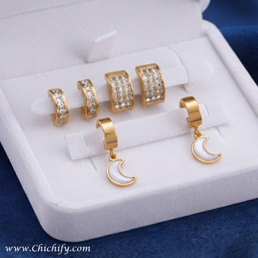 Celestial Glow 3-in-1 Gold-Tone Earring Set