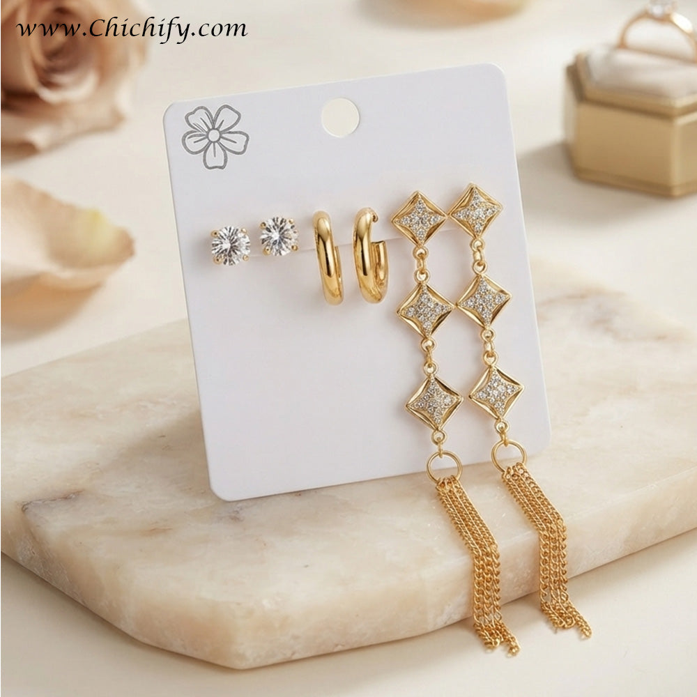 Golden Luxe 3-Piece Geometric Earring Set
