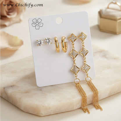 Golden Luxe 3-Piece Geometric Earring Set