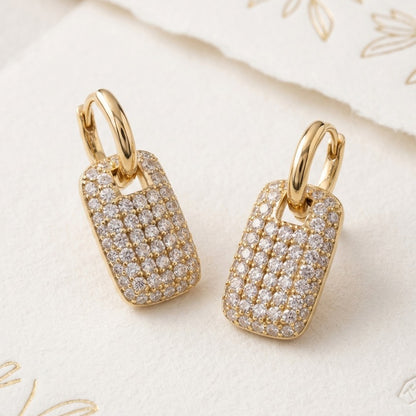 Elegant Gold-Toned Rectangle Dangler Earrings for Women