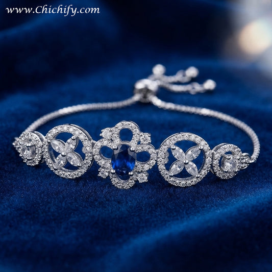 Silver AD Blue Square Designer Bracelet
