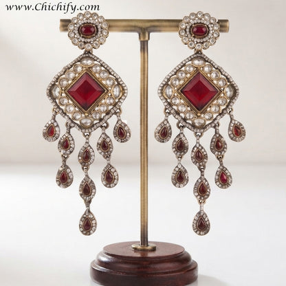 Ruby Red Kundan Chandelier Earrings