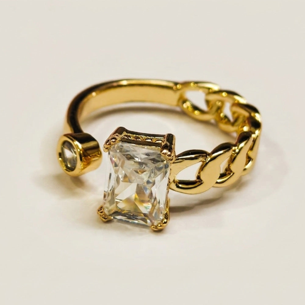 Regal Emerald Solitaire Ring – Gold Tone CZ Adjustable Ring for Women