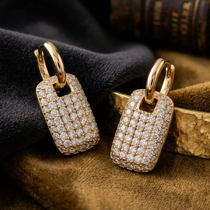 Elegant Gold-Toned Rectangle Dangler Earrings for Women