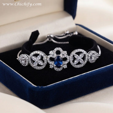 Silver AD Blue Square Designer Bracelet