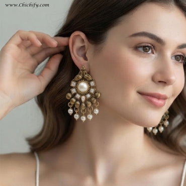 Royal Ivory Pearl Chandbali Earrings