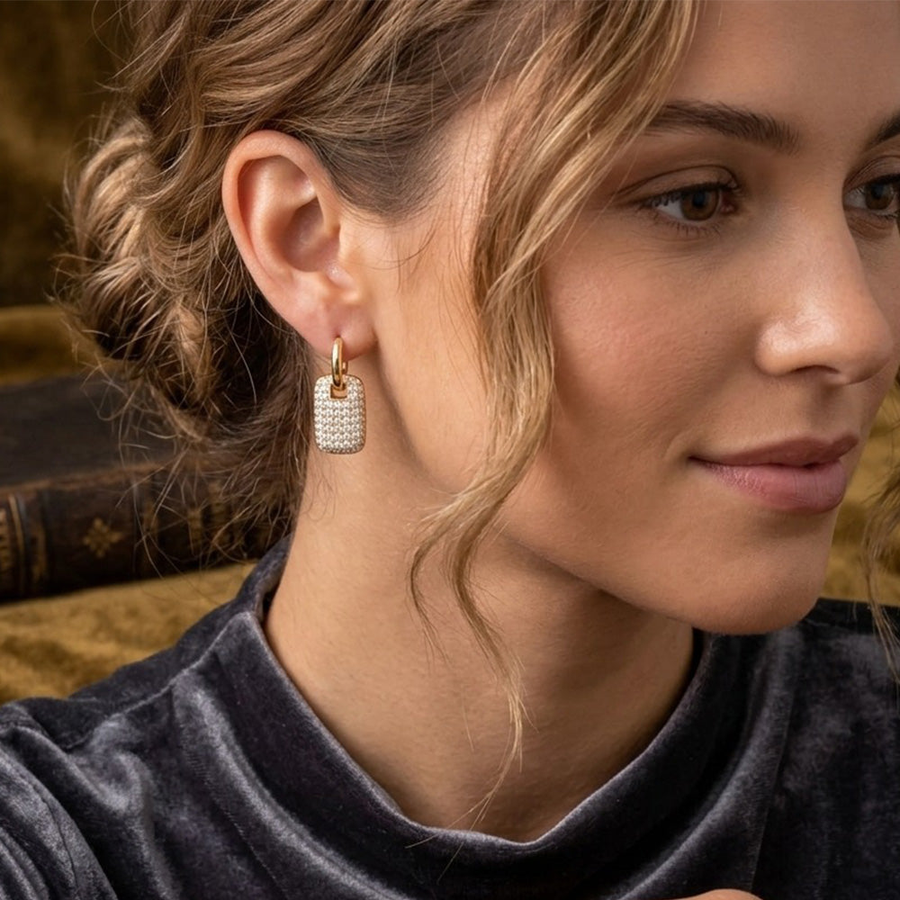 Elegant Gold-Toned Rectangle Dangler Earrings for Women