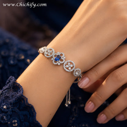 Silver AD Blue Square Designer Bracelet