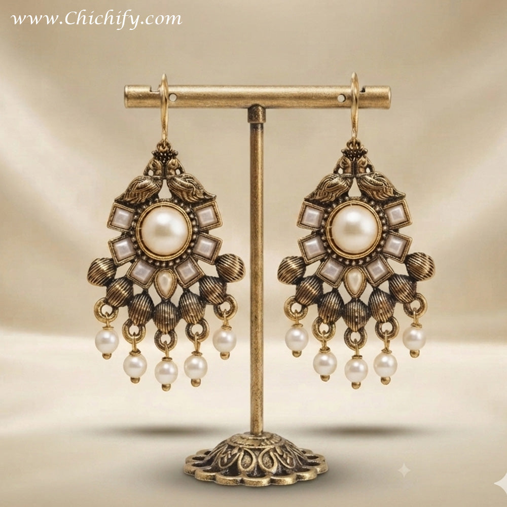 Royal Ivory Pearl Chandbali Earrings