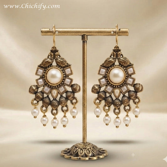 Royal Ivory Pearl Chandbali Earrings