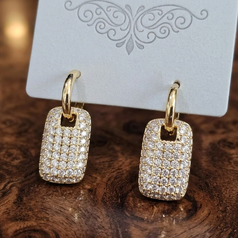 Elegant Gold-Toned Rectangle Dangler Earrings for Women