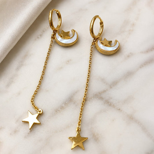 Celestial Star & Moon Danglers for Women | Statement Party Earrings