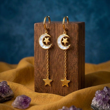 Celestial Star & Moon Danglers for Women | Statement Party Earrings