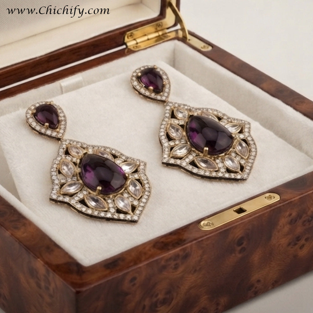 Royal Amethyst Kundan Teardrop Earrings