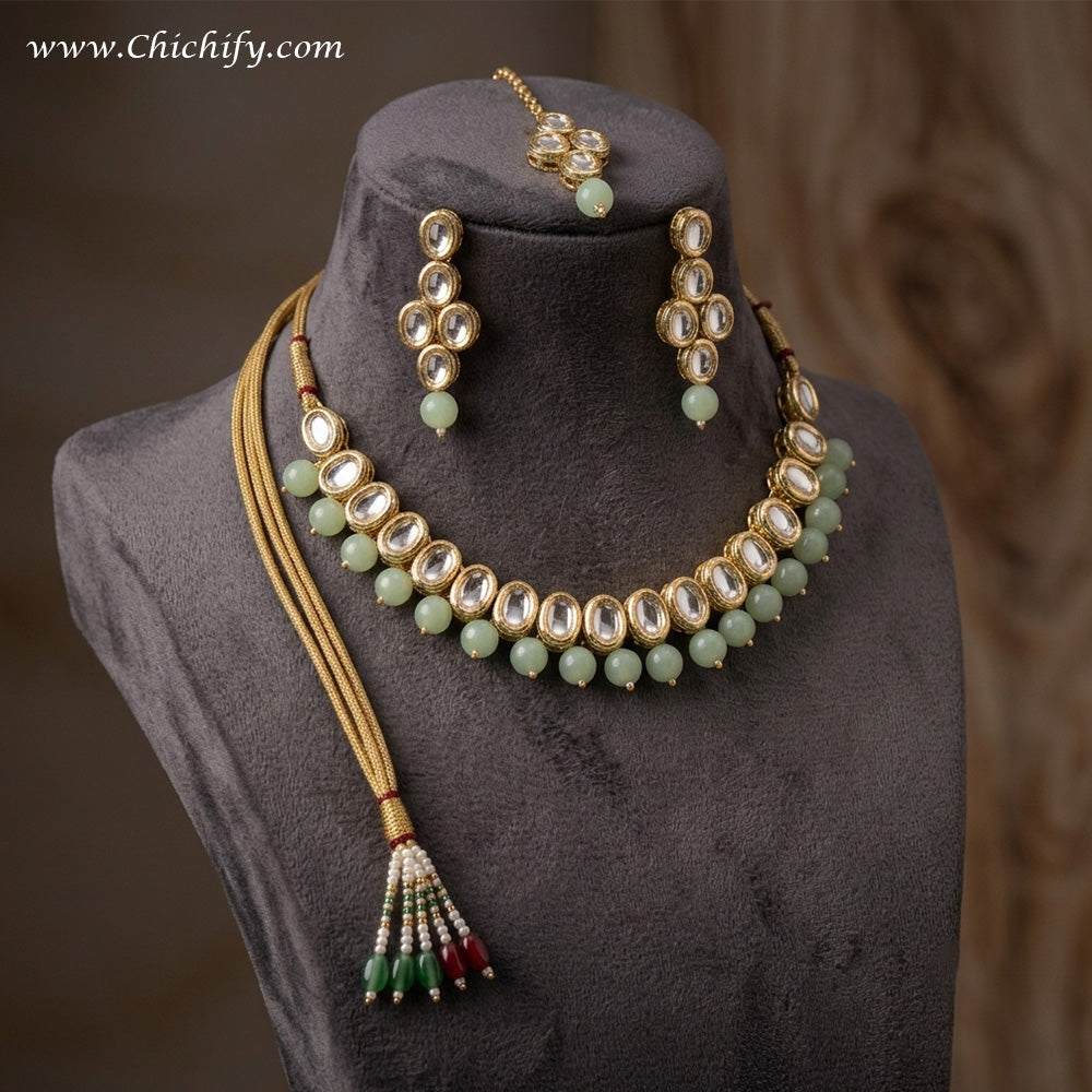 Mint Kundan Necklace Set for Women