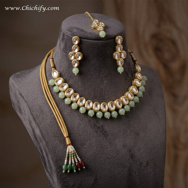 Mint Kundan Necklace Set for Women