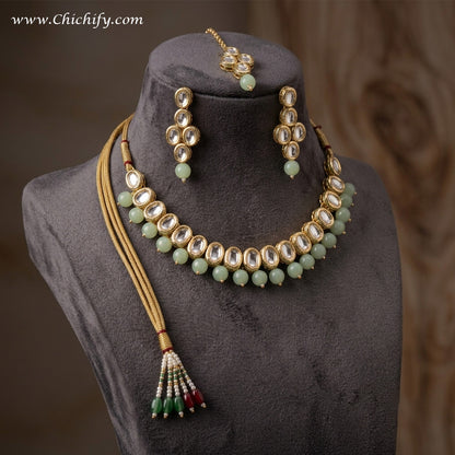 Mint Kundan Necklace Set for Women