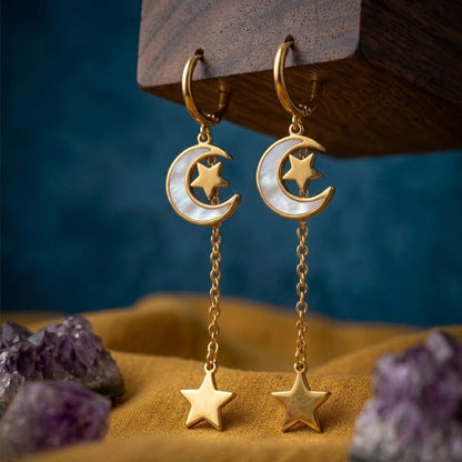 Celestial Star & Moon Danglers for Women | Statement Party Earrings